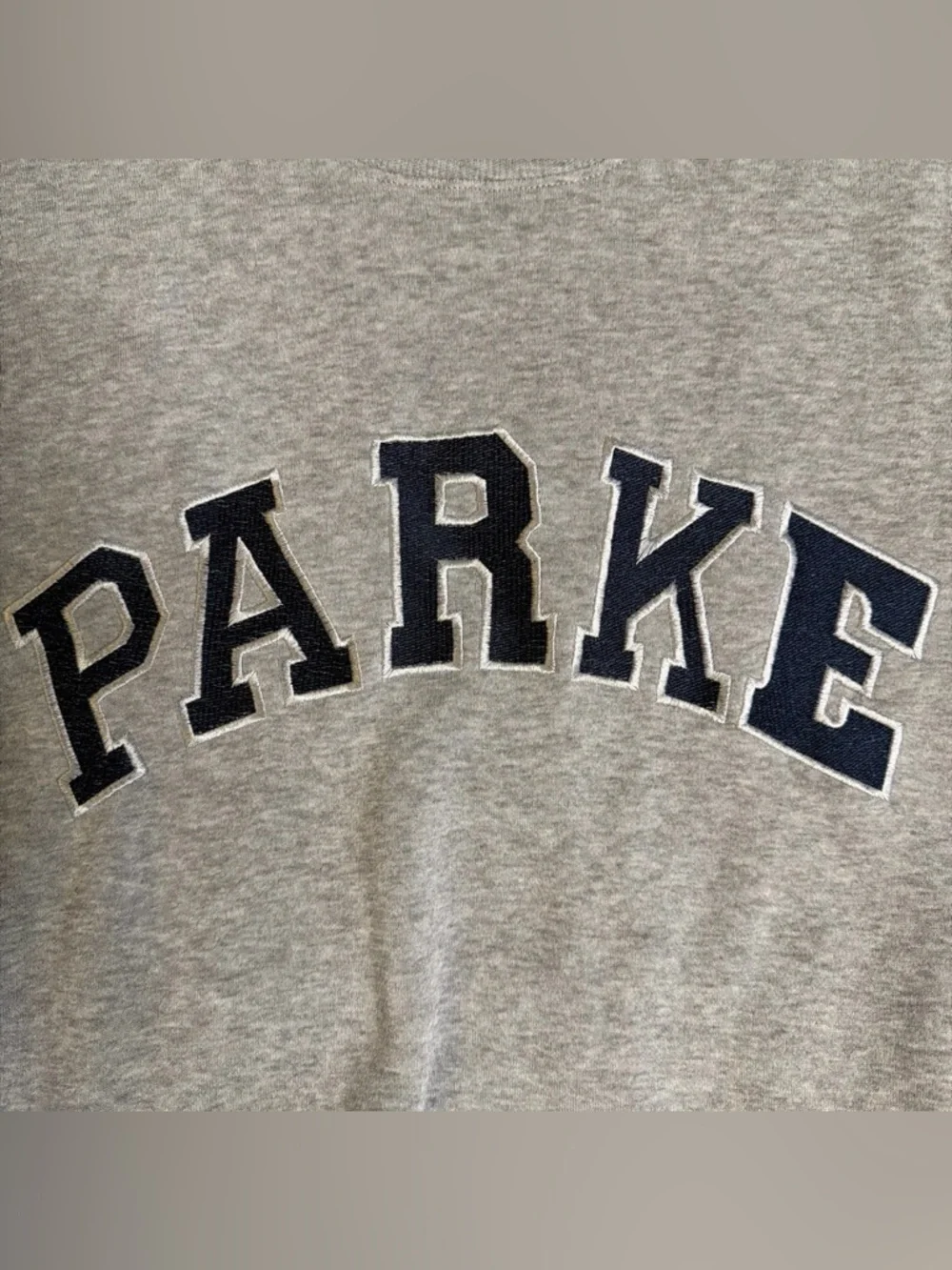 Oversized Gray Crewneck with Navy Lettering